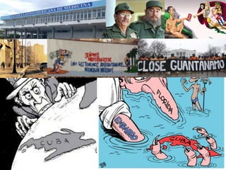 MUNDO PÓS-GUERRA FRIA
-Manutenção do Embargo a Cuba: quase 50 anos
de impedimento e pressão sobre a economia
cubana para desestabilizar o regime socialista.
- início dos anos 1990 sofreu problemas
econômicos sem o apoio da ex-URSS e com
manutenção do embargo comercial
estadunidense. A ilha flexibiliza aspectos
econômicos, como o estímulo ao turismo, e
mantém as conquistas sociais na educação,
medicina e esportes, entre outras.
 