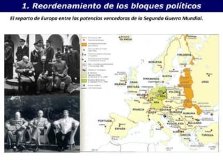 1. Reordenamiento de los bloques políticos 
El reparto de Europa entre las potencias vencedoras de la Segunda Guerra Mundial. 
 