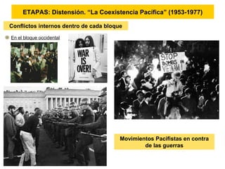 En el bloque occidental
ETAPAS: Distensión. “La Coexistencia Pacífica” (1953-1977)
Conflictos internos dentro de cada bloque
Movimientos Pacifistas en contra
de las guerras
 