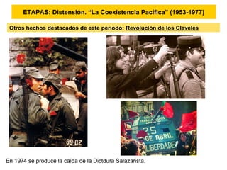 ETAPAS: Distensión. “La Coexistencia Pacífica” (1953-1977)
Otros hechos destacados de este periodo: Revolución de los Claveles
En 1974 se produce la caída de la Dictdura Salazarista.
 