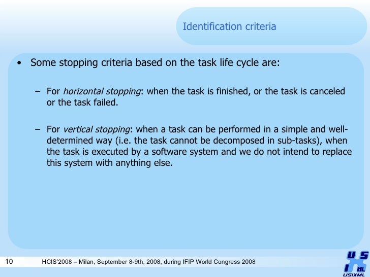 Identification Criteria in Task Modeling