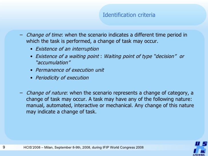 Identification Criteria in Task Modeling