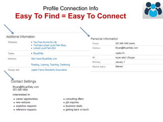 Profile Connection Info 
Easy To Find = Easy To Connect 
 