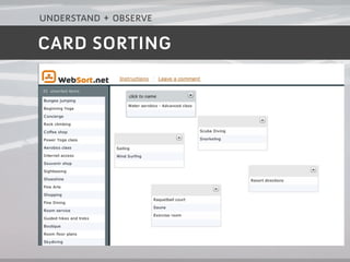 understand + observe

CARD SORTING
 