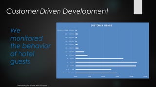 Customer Driven Development

 We
 monitored
 the behavior
 of hotel
 guests


  *Normalizing for a hotel with 100 rooms
 