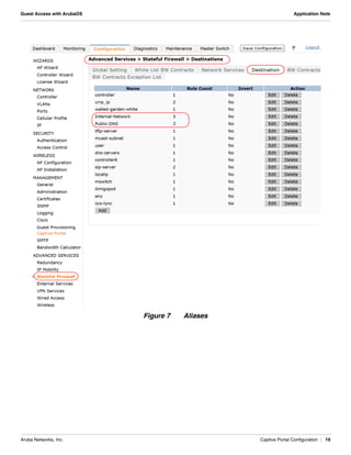 Aruba Networks, Inc. Captive Portal Configuration | 19
Guest Access with ArubaOS Application Note
Figure 7 Aliases
 