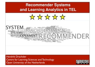 Recommender Systems
            and Learning Analytics in TEL




Hendrik Drachsler
Centre for Learning Sciences and Technology
Open University of the Netherlands 1
 
