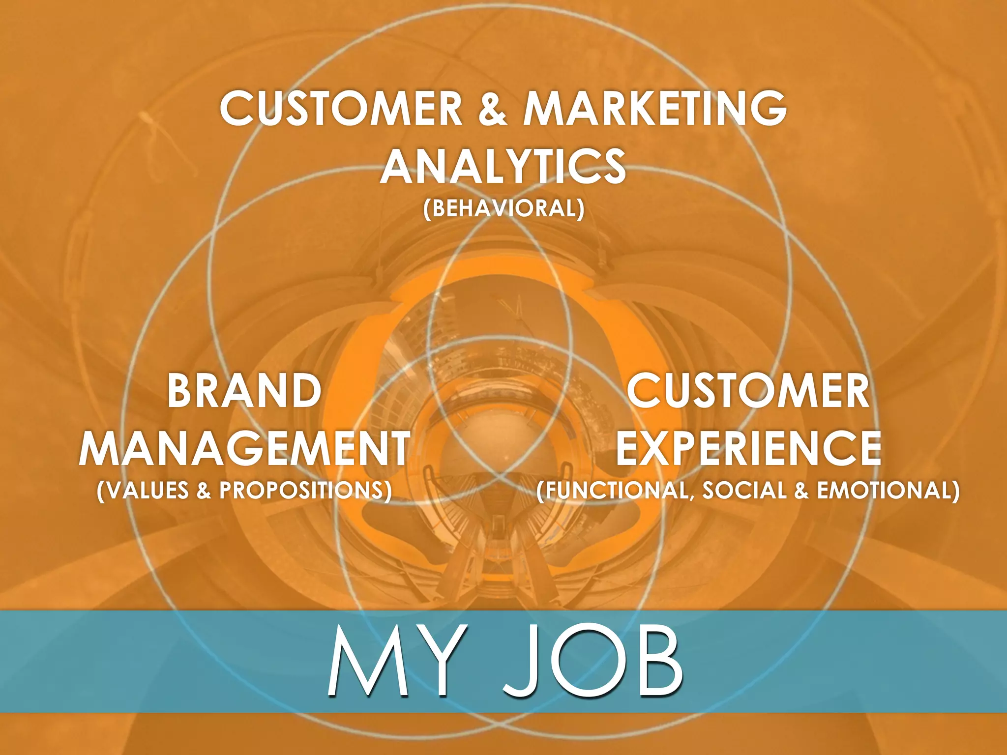 CUSTOMER
EXPERIENCE
(FUNCTIONAL, SOCIAL & EMOTIONAL)
BRAND
MANAGEMENT
(VALUES & PROPOSITIONS)
CUSTOMER & MARKETING
ANALYTICS
(BEHAVIORAL)
MY JOB
 