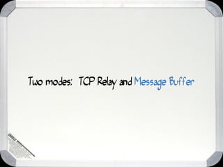 Two modes: TCP Relay and Message Buffer
 