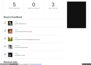 pdfcrowd.comopen in browser PRO version Are you a developer? Try out the HTML to PDF API
Related Jobs
Buyers Feedback
rema
good!! thanks for you
akram
very very good job will use again
easyf
Great service and provided high quality service
alexjohn
Outstanding Experience!
kamal
best seller!! thanks
POSITIVE REVIEWS
5 NEGATIVE REVIEWS
0 LIKED THIS JOB
3
 