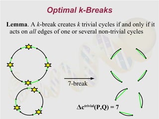 Optimal k-Breaks
Lemma. A k-break creates k trivial cycles if and only if it
 acts on all edges of one or several non-trivial cycles




                        7-break


                           Δctrivial(P,Q) = 7
 