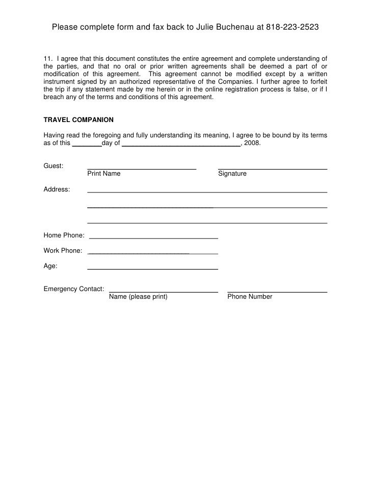 guest travel liability release not liable form