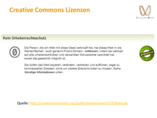 Creative Commons Lizenzen
Quelle: http://creativecommons.org/publicdomain/zero/1.0/deed.de
 