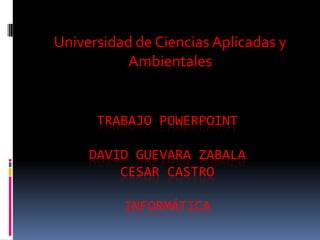 Universidad de Ciencias Aplicadas y
           Ambientales


      TRABAJO POWERPOINT

     DAVID GUEVARA ZABALA
         CESAR CASTRO

          INFORMÁTICA
 