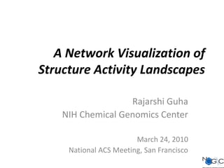 A Network Visualization of Structure Activity Landscapes Rajarshi Guha NIH Chemical Genomics Center March 24, 2010 National ACS Meeting, San Francisco 