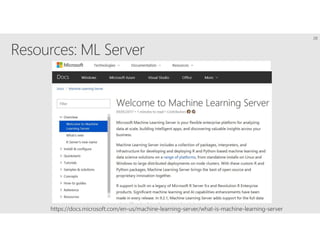 https://docs.microsoft.com/en-us/machine-learning-server/what-is-machine-learning-server
28
 