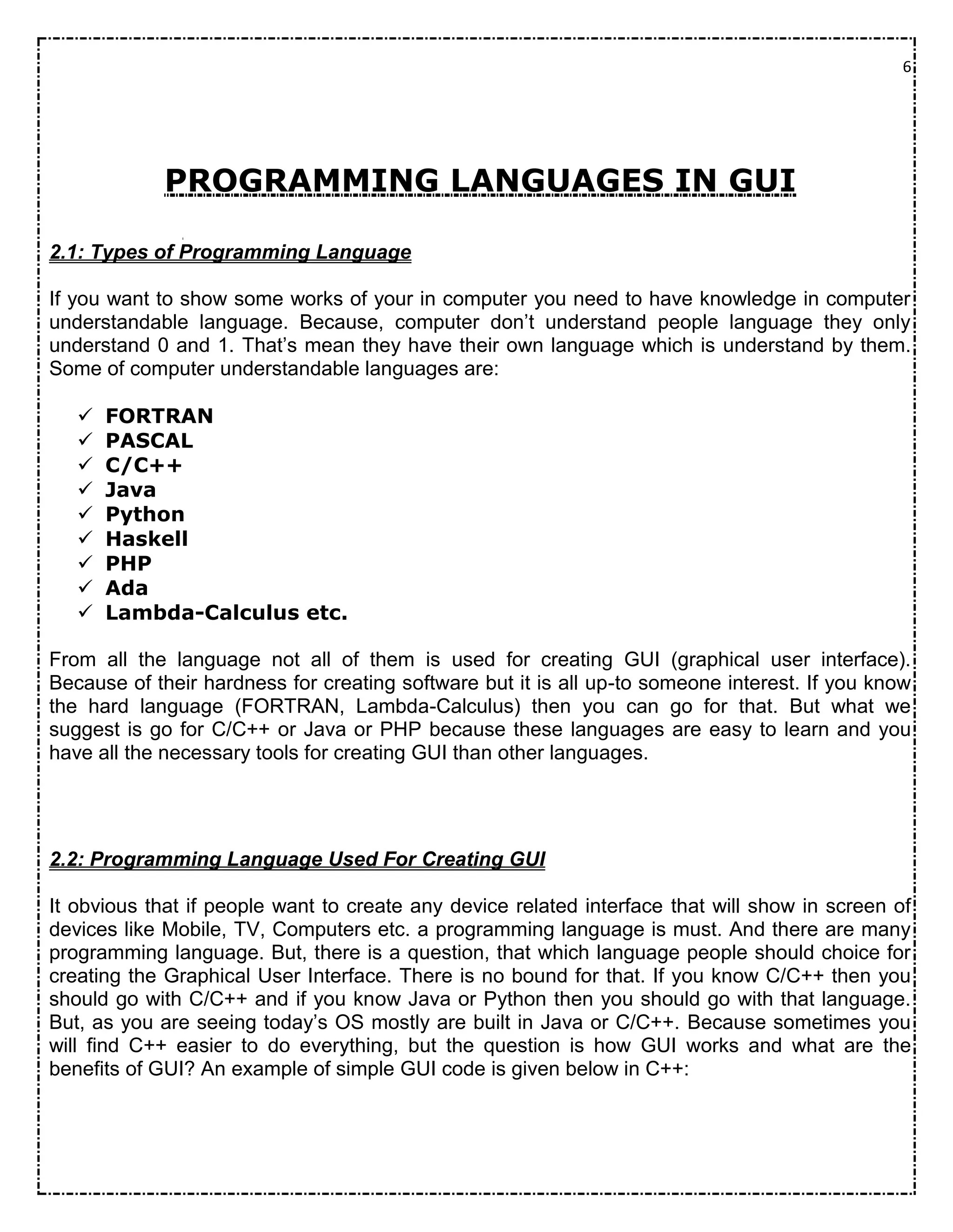 Graphical User Interface or GUI | PDF