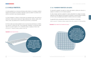 Ministerio de Vivienda y Urbanismo Guía de Soluciones Accesibles para Espacios Públicos y Viviendas
CAPÍTULO 2: ESPACIOS PÚBLICOS Y ÁREAS VERDES
49
48
CAPÍTULO
2
2.1.6 HUELLA PODOTÁCTIL
La huella podotáctil es un recorrido de textura sobre relieve y en contraste cromático
respecto del pavimento circundante, destinado a guiar y/o alertar los cambios de di-
rección o de nivel en una circulación peatonal.
La huella podotáctil no debe ser interrumpida por elementos tales como rejillas de
ventilación, protecciones de tazones de riego, señalizaciones, letreros, postes, mobi-
liarios u otros, que obstaculicen su recorrido y/o dificulten su comprensión.
En Chile se debe usar huella podotáctil solo en las situaciones definidas en la OGUC,
las cuales son: cambios de nivel, cruces peatonales, paraderos, circulaciones peato-
nales con un ancho superior a 3 m y alertando aceras y calzadas al mismo nivel.
Ver solución N° 1 / Bolardos en veredas y calzadas al mismo nivel.
ESQUEMA N° 12 / PLACAS TÁCTILES
2.1.6.1 PAVIMENTO PODOTÁCTIL DE ALERTA
El pavimento podotáctil de alerta se utiliza para advertir cambios de dirección o
peligro en la vereda o en la circulación peatonal.
Se debe emplear pavimento podotáctil de alerta antecediendo los rebajes de veredas,
adyacente a la línea imaginaria conformada por los bolardos, en casos de veredas y calzadas
al mismo nivel y en paraderos para advertir el cambio de nivel con la calzada.
Su geometría está compuesta por botones que conforman un reticulado.
Nota: Ver solución N°1 / Bolardos en veredas y calzadas al mismo nivel, y numeral 2.2.3 / Cruces peatonales
ESQUEMA N° 13 / FORMATO DEL PAVIMENTO DE ALERTA
En caso de emplear placas
táctiles o polímeros tales
como PVC sobre pavimentos
existentes, todos sus bordes
deben ser biselados y garantizar
un método de fijación durable
y seguro.
En encuentros de
pavimentos podotáctiles de
guía y alerta, se debe procurar que
los espacios cóncavos del pavimento
podotáctil de guía por donde se
desplaza el bastón, se enfrenten a los
botones del pavimento podotáctil de
alerta, permitiendo la detección
de la advertencia.
 