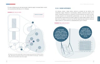 1.5 m
1
.
5
m
1.5 m
0.9
m
1.8 m
1
.
8
m
SUPERFICIE DE SEGURIDAD
Ministerio de Vivienda y Urbanismo Guía de Soluciones Accesibles para Espacios Públicos y Viviendas
CAPÍTULO 2: ESPACIOS PÚBLICOS Y ÁREAS VERDES
79
78
CAPÍTULO
2
En caso de diferencias de nivel para acceder a áreas de juego, las rampas deben cumplir
con las pendientes definidas en: 2.2.1 Rampas.
ESQUEMA N° 21 / ÁREA DE JUEGOS
2.3.5.1 JUEGOS ACCESIBLES
Los parques, plazas o áreas verdes, públicos y privados de uso público, que
contemplen juegos infantiles no mecanizados, deberán construirse a partir de un
diseño universal que permita su utilización de forma autónoma por todos los niños,
incluidos aquellos con discapacidad, garantizando, a su vez, las condiciones de
accesibilidad universal para que puedan ingresar de manera segura desde la calle al
área común de juegos y circular por las distintas dependencias a través de rutas que
hagan posible su continuidad en el desplazamiento (Ley N° 20422).
ESQUEMA N° 22 / JUEGOS ACCESIBLES
*SE COMPLEMENTA CON ANEXO PÁGINA 111 Y 112
a
c
b
a. Distancia mínima libre medida desde el borde del juego hasta elementos que confinan el área de
juego. / b. Superficie de seguridad: Distancia mínima libre alrededor de cada juego. / c. Distancia
mínima de las circulaciones al interior de los juegos.
En carruseles,
columpios, balancines,
u otros similares, al menos
un asiento debe contar con
apoyabrazos y elementos de
sujeción ajustable en tres
puntos de anclaje.
En juegos que
consideren retículas
o mallas, las distancias
libres entre los elementos
debe ser de al menos
12,5 cm.
 