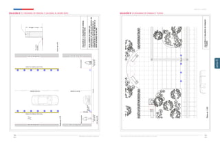 Ministerio de Vivienda y Urbanismo Guía de Soluciones Accesibles para Espacios Públicos y Viviendas
CAPÍTULO 4: ANEXOS
Ministerio de Vivienda y Urbanismo
101
100
CAPÍTULO
4
SOLUCIÓN
N°
1
BOLARDOS
EN
VEREDA
Y
CALZADAS
AL
MISMO
NIVEL
EN
EL
EJEMPLO
SE
TOMAN
LAS
DIMENSIONES
DE
UNA
VÍA
DE
SERVICIO,
EN
LAS
CUALES
EL
ANCHO
MÍNIMO
DE
LA
ACERA
ES
DE
2,5
MT
Y
RL
ANCHO
DE
LA
RUTA
ACCESIBLE
ES
DE
2MT
210
cm
Línea
Oficial
de
Cierro Línea
Oficial
de
Cierro
Eje
de
la
calzada
Línea
Oficial
de
Cierro Línea
Oficial
de
Cierro
inferior
a
100
cm
Detalle
esc
1:75
Ruta
accesible
Ruta
accesible
Planta
esc
1:75
Calzada
Pav.
alerta
Bolardo
Corte
esc
1:75
Variable
según
tipo
de
vía
Variable
según
tipo
de
vía
Pavimento
de
alerta
Pavimento
Pototáctil
de
Alerta
Pavimento
Pototáctil
de
Alerta
Eje
de
la
calzada
SOLUCIÓN
N°
2
BOLARDOS
EN
PARQUES
Y
PLAZAS
Planta
esc
1:100
150
cm
SOLUCIÓN N° 1 / BOLARDOS EN VEREDAS Y CALZADAS AL MISMO NIVEL SOLUCIÓN N° 2 / BOLARDOS EN PARQUES Y PLAZAS
 