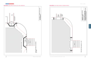 Ministerio de Vivienda y Urbanismo Guía de Soluciones Accesibles para Espacios Públicos y Viviendas
CAPÍTULO 4: ANEXOS
Ministerio de Vivienda y Urbanismo
109
108
CAPÍTULO
4
p
=
x %
p
=
x
%
Solera
Paso
de
cebra
Líneas
demarcadoras
de
paso
peatonal
p
=
x
%
Solera
120
cm
mín.
Línea
de
edificación
o
fachada
p < 12%
p
<
12%
400
cm
200
cm
Semáforo
120
cm
mín.
Planta
esquina
rebaje
de
tres
pendientes
esc
1:100
SOLUCIÓN
N°
12
REBAJE
CON
ALAS
O
DE
TRES
PENDIENTES
p
=
x
%
Líneas
demarcadoras
de
paso
peatonal
p
<
10
%
p
<
10
%
Línea
de
edificación
o
fachada
p
<
10
%
p
<
10
%
400
cm
200
cm
Planta
esquina
rebajes
angostos
esc
1:100
SOLUCIÓN
N°
13
REBAJE
ANGOSTO
(REMODELACIONES)
ESTA
SOLUCIÓN
ES
PARA
CASOS
EXISTENTES
CON
VEREDAS
ANGOSTAS
QUE
NO
PERMITAN
OTRA
SOLUCIÓN
SOLUCIÓN N° 12 / REBAJE CON ALAS O DE TRES PENDIENTES SOLUCIÓN N° 13 / REBAJE ANGOSTO (REMODELACIONES)
 