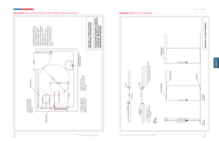 Ministerio de Vivienda y Urbanismo Guía de Soluciones Accesibles para Espacios Públicos y Viviendas
CAPÍTULO 4: ANEXOS
Ministerio de Vivienda y Urbanismo
115
114
CAPÍTULO
4
5
cm
5
cm
80
cm
Ancho
libre
Pino
cepillado
2",
ancho
variable
5
cm
superior
a
espesor
de
muro.
Pino
cepillado
1",
ancho
variable
x
según
espesor
de
muro.
Burlete
de
goma
lado
2"
ancho
variable
5cm
Carro
corredera
Cenefa
madera
(opcional)
Polín
guía
Riel
galvanizado
Corte
esc
1:25
Elevaciones
esc
1:25
Planta
esc
1:25
ESQUEMA
N°
26
PUERTA
CORREDERA
ESQUEMA N° 26 / PUERTA CORREDERA
Barra
de
apoyo
Barra
abatible
Área
de
transferencia
La
grifería
debe
ser
de
presión
o
palanca
La
altura
del
asiento
del
inodoro
debe
ser
de
46
a
48
cm
medidos
desde
el
piso
(NPT).
80
cm
120
cm
80
cm
40
cm 40
cm
1
5
0
c
m
El
espejo
debe
iniciar
desde
un
máximo
de
3
cm
medidos
de
la
cubierta
del
lavamanos.
El
lavamanos
debe
quedar
a
una
altura
de
80
cm
y
considerar
espacio
libre
de
70
cm
bajo
su
cubierta.
Los
accesorios
de
baño,
tales
como
jabonera,
toallero,
perchero,
secador
de
pelo,
dispensadores
de
papel
absorbente,
secador
de
manos,
repisas
u
otros,
deben
ser
instalados
a
una
altura
máxima
de
120
cm,
medidos
desde
el
nivel
de
piso
terminado,
y
no
deben
obstaculizar
la
circulación
o
el
giro
de
una
silla
de
ruedas
al
interior
del
baño,
ni
la
transferencia
hacia
el
inodoro.
SOLUCIÓN
N°
19
SERVICIO
HIGIÉNICO
PARA
PERSONAS
CON
DISCAPACIDAD
ESTA
SOLUCIÓN
ES
APLICABLE
A
EDIFICIOS
Y
RECINTOS
DE
USO
PÚBLICO.
SE
GRAFICAN
LOS
ESPACIOS
Y
ÁREAS
DE
USO
Y
APROXIMACIÓN
RECOMENDADAS
SOLUCIÓN N° 19 / SERVICIO HIGIÉNICO PARA PERSONAS CON DISCAPACIDAD
 