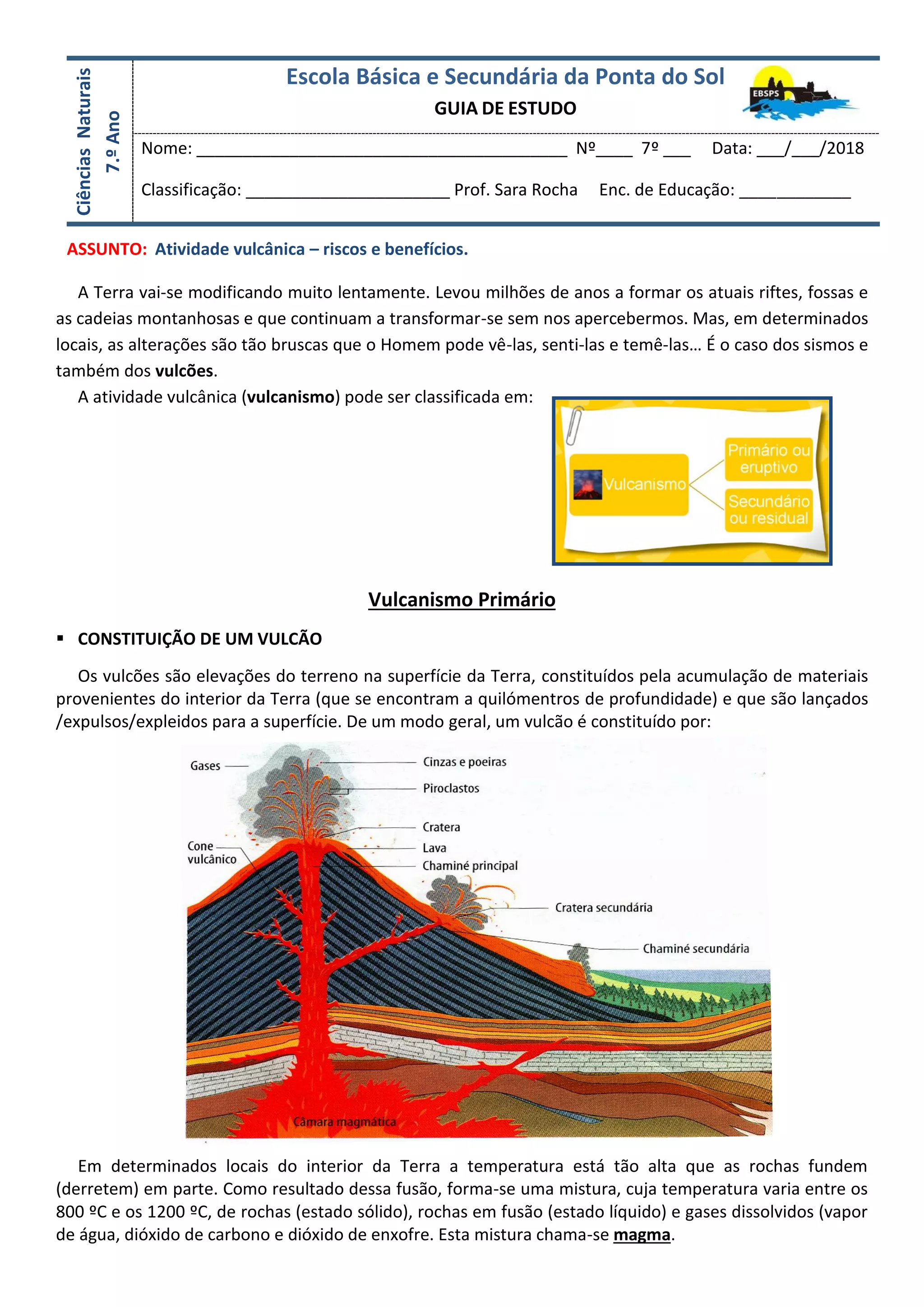 Guia de estudo - Atividade vulcânica | PDF