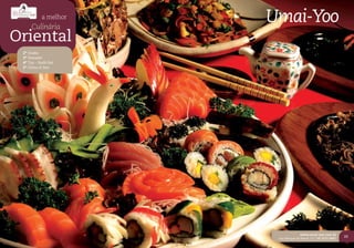 a melhor
     Culinária
                      Umai-Yoo
Oriental
 2º Osaka
 3º Tamashi
 4º Tzu - Sushi Bar
 5º China in Box




                                     www.umai-yoo.com.br
                                                                   23
                       Rua Marques do Herval, 315 | 54 3537.6667
 