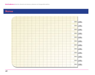 108
Guía-Cuaderno 2: Atención educativa de alumnos y alumnas con discapacidad auditiva
Notas
discapacidad auditiva.indd 108 26/11/13 08:58
 