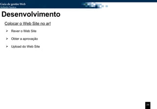 Desenvolvimento Colocar o Web Site no ar! Rever o Web Site Obter a aprovação Upload do Web Site 