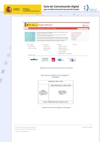 Guía de Comunicación Digital para 
Administración General del Estado  
ASPECTOS GENERALES   
  Página 35 de 80 
   
 
 
 
Ejemplo de inclusión de zonas de enlaces y opciones 
 
 
Diagrama de estructura página de navegación  
 
 