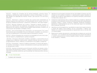49
CIENCIAS NATURALES
Educación General Básica Superior
OG.CN.3.- Integrar los conceptos de las ciencias biológicas, químicas, físicas,
geológicas, astronómicas, para comprender la ciencia, la tecnología, y la socie-
dad, ligadas a la capacidad de inventar, innovar y dar solución a la crisis socio
ambiental.
OG.CN.4.- Reconocer y valorar los aportes de la ciencia para comprender los
espacios básicos de la estructura y el funcionamiento de su cuerpo, con el fin
de aplicar medidas de promoción, protección y prevención de la salud integral.
OG.CN.5.- Resolver problemas de la ciencia mediante el método científico, a
partir de la identificación de problemas, la búsqueda critica de información, la
elaboración de conjetura, el diseño de actividades experimentales, el análisis y la
comunicación de resultados confiables y éticos.
OG.CN.6.- Usar las tecnologías de la información y la comunicación (TIC) como
herramientas para la búsqueda critica de información, el análisis y la comunica-
ción de sus experiencias y conclusiones sobre los fenómenos y hechos.
OG.CN.7.- Utilizar el lenguaje oral y el escrito con propiedad, así como otros siste-
mas de notación y representación, cuando se requiera.
OG.CN.8.- Comunicar información científica, resultados y conclusiones de sus
indagaciones a diferentes interlocutores, mediante diversas técnicas y recursos,
la argumentación crítica y reflexiva y la justificación con pruebas y evidencias.
OG.CN.9.- Comprender y valorar los saberes ancestrales y la historia del desarro-
llo científico, tecnológico y cultural, considerando la acción que estas ejercen en
la vida personal y social.
OG.CN.10.- Apreciar la importancia de la formación científica, los valores y actitu-
des propios del pensamiento científico, y adoptar una actitud crítica y fundamen-
tada ante los grandes problemas que hoy plantean las relaciones entre ciencia y
sociedad.
3. Identificar las principales amenazas de las actividades humanas que han
incidido en los cambios climáticos y calentamiento global mediante el
análisis de los efectos observables en la superficie terrestre. (terremotos,
inundaciones, sequias, etc.)
4. Analizar las características de la materia orgánica e inorgánica, identificar
al carbono como elemento constitutivo de las biomoléculas (carbohidratos,
proteínas, lípidos y ácidos nucleicos), mediante evidencias biológicas,
geológicas y paleontológicas que se han observado según los resultados
de los avances científicos
5. Identificar los microorganismos que afectan la salud de los seres humanos
a través del análisis crítico-reflexivo de las costumbres y hábitos que
reflejen en su entorno para propender al mejoramiento de su nivel de vida
y su autocuidado.
6. Relacionar el cambio de posición y velocidad de los objetos por acción de
una fuerza, con los efectos de la fuerza gravitacional, presión atmosférica
y presión absoluta de los mismos (objetos sólidos, líquidos y gaseosos),
al ser pesados y medidos.
4. Ejes Transversales:
đ Cuidado del Ambiente
 