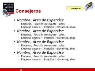 Consejeros Nombre, Área de Expertise Empresa,  Posición (relevante), años Empresa anterior,  Posición (relevante), años Nombre, Área de Expertise   Empresa,  Posición (relevante), años Empresa anterior,  Posición (relevante), años Nombre, Área de Expertise Empresa,  Posición (relevante), años Empresa anterior,  Posición (relevante), años Nombre, Área de Expertise Empresa,  Posición (relevante), años Empresa anterior,  Posición (relevante), años Consejeros 