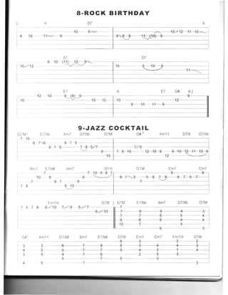 8·ROCK BIRTHDAY
A D7 A
t-;~;=;===--1~~=M~"";~~9~==-10-,L-1-2--1-1__1~._____,- 9',8 9 T ." - ~
'-"'
-----10 9 "
-9)- - -10
A7 D7
10/ 12
9 10 (1-1) 12 9' , I
_____~~=___~:~~~~~~~_____-1-e----------9-'-----18--/- 9- _______________~1-1
iEE7 A E7 G# AJ
1?
II
12 9 (8)-9'--------~--
~---- 10-1- 10
- - -
10
10
9- 10- 1-1-1~9il--------------
- -
9·JAZZ COCKTAIL
(G7M E7/9b Am7 D7/9b G7M Am11 D7/9 D7/9b
7 10
87'-.1; 87 5
9 7 5-5- - 7 8 5/7 7/9
1+-19-jl
~
9 7 -il-H) 12 18 9 9 18 1~
10 12
8m7 E7/9# Am7 D7/9 G7M Em7 Cm7
7 ----1---10-9-8 7 5
8j
10 8 - 8-- ~ / ~~5 5 6- 7-8 8---7 5 7
7 9 7 9 - 7
~
7 9 9 10 ----
~
Fm7f9 G7M J G7M E7/9b Am7 D7/9b G7M
7 5 7 8 8/ 10 -]-/8 57'"-7 ---+--
8
8~10 ~ 6
;
!7 7
- 9 6 5
10-- 7
5
G#' Am11 D7/9# 8m7 El19# D7/9 Em7 Cm7 Fm7/9 G7M
5 3
~ ~
3 3 7 8 5 3
~4 5 5 7 7
~
4
3 5 4--- 7 6 2
:5 7 3
4 5 - 7---
 