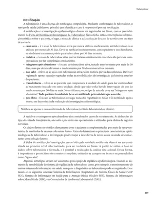 Guia de Vigilância em Saúde
352
O esquema de tratamento da tuberculose em pacientes com diabetes é igual ao da população geral.
No entanto, devido à interação medicamentosa com hipoglicemiantes orais, a depender de avaliação clí-
nica individualizada, pode-se considerar a substituição do hipoglicemiante oral por insulina durante o
tratamento (para manter a glicemia de jejum ≤160mg/dL) e a extensão do tratamento por mais 3 meses
na fase de manutenção.
Em casos cuja evolução clínica inicial não tenha sido satisfatória, o tratamento também poderá ser
prolongado na sua fase de manutenção por mais 3 meses, com o parecer emitido pela referência.
Para crianças com menos de 10 anos de idade (2RHZ/4RH)
Indicações e esquema de tratamento (Quadro 6):
r DBTPTOPWPTEFUVCFSDVMPTFQVMNPOBSFFYUSBQVMNPOBS	FYDFUPBGPSNBNFOJOHPFODFGÃMJDBFPTUFP-
articular), infectados ou não pelo HIV;
r SFUSBUBNFOUPTSFDJEJWB	JOEFQFOEFOUFNFOUFEPUFNQPEFDPSSJEPEPQSJNFJSPFQJTÓEJP
PVSFUPS-
no após abandono com doença ativa, exceto a forma meningoencefálica e osteoarticular.
Quadro 6 – Esquema básico para tratamento da tuberculose em crianças com menos de 10 anos
de idade
Fases do
tratamento
Fármacos
Peso do paciente e dose
Meses
Até 20kg 21 a 25kg 26 a 30 kg 31 a 35 kg 36 a 40 kg 41 a 45 kg ≥ 45 kg
mg/kg/dia mg/dia mg/dia mg/dia mg/dia mg/dia mg/dia
2RHZa
Rifampicina 15 (10-20) 300 450 500 600 600 600 2
Isoniazida 10 (7-15) 200 300 300 300 300 300 2
Pirazinamida 35 (30-40) 750 1000 1000 1500 1500 2000 2
4RHb
Rifampicina 15 (10-20) 300 450 500 600 600 600 4
Isoniazida 10 (7-15) 200 300 300 300 300 300 4
Fonte: Tabela adaptada da Organização Mundial da Saúde (OMS). Guidance for national tuberculosis programmes on the management of tuberculosis in
children, 2014.
a
RHZ: combinação de rifampicina (R), isoniazida (H) e pirazinamida (Z).
b
RH: combinação de rifampicina (R) e isoniazida (H).
Importante
O etambutol não é recomendado como tratamento de rotina para crianças com idade inferior a
10 anos. Especialistas das referências de tuberculose podem avaliar individualmente a necessidade
de sua incorporação, assim como de outros fármacos do esquema especial em crianças. Nesses
casos, o esquema terapêutico individualizado deverá ser notificado no Sistema de Informação de
Tratamentos Especiais de Tuberculose (SITE-TB).
Esquema para tratamento da tuberculose meningoencefálica
e osteoarticular
Para pacientes com 10 anos de idade ou mais
Indicações e esquema de tratamento (Quadro 7):
r DBTPTOPWPTEFUVCFSDVMPTFNFOJOHPFODFGÃMJDBFPTUFPBSUJDVMBS
r SFUSBUBNFOUPTEFUVCFSDVMPTFNFOJOHPFODFGÃMJDBFPTUFPBSUJDVMBS
 