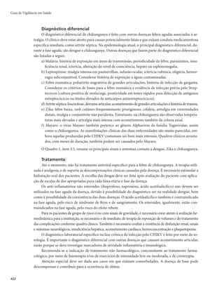 Guia de Vigilância em Saúde
418
Vigilância epidemiológica
Compete à vigilância epidemiológica: acompanhar sistematicamente a evolução temporal da incidência
de dengue, chikungunya e Zika, comparando-a com os índices de infestação vetorial e dados laboratoriais; e
organizar discussões conjuntas com equipes de controle de vetores, assistência e todas as instâncias de preven-
ção e controle dessas doenças, visando à adoção de medidas capazes de reduzir sua magnitude e gravidade.
Objetivos
r *OWFTUJHBSPQPSUVOBNFOUFPTÓCJUPTTVTQFJUPTPVDPOêSNBEPTEFEFOHVF
DIJLVOHVOZBF;JLB
NF-
diante identificação de seus possíveis determinantes e definição de estratégias para aprimoramento
da assistência aos casos, evitando a ocorrência de novos óbitos.
r 3FEV[JSBNBHOJUVEFEFPDPSSËODJBEFEFOHVF
DIJLVOHVOZBF;JLB
QPSNFJPEBJEFOUJêDBÉÈP
precoce de áreas com maior número de casos, visando orientar ações integradas de prevenção,
controle e organização da assistência.
r 3FBMJ[BSNPOJUPSBNFOUPQBSBEFUFDÉÈPQSFDPDFEBDJSDVMBÉÈPWJSBMEFEFOHVFFNVEBOÉBOPQB-
drão dos sorotipos.
r $POTUSVJS
NBOUFSFBMJNFOUBSTJTUFNBTEFJOGPSNBÉ×FTTPCSFEFOHVF
DIJLVOHVOZBF;JLB
WJTBOEP
ao acompanhamento de tendência e à construção de indicadores epidemiológicos com o propósito
de orientar ações, avaliar efetividade dos programas de prevenção e controle, bem como apoiar
estudos e pesquisas voltadas ao aprimoramento da vigilância e controle.
r .POJUPSBSBPDPSSËODJBEFDBTPTHSBWFTEFEFOHVF
NBOJGFTUBÉ×FTBUÎQJDBTFDBTPTDSÔOJDPTEFDIJ-
kungunya, ocorrência de Zika em gestantes e casos de manifestações neurológicas possivelmente
relacionados à infecção prévia por esses arbovírus.
r 'PSOFDFSJOEJDBEPSFTFQJEFNJPMÓHJDPTRVFBQPJFNBEFêOJÉÈPEFHSVQPTFÃSFBTQSJPSJUÃSJBTQBSB
uso de novas tecnologias de controle, seguras e efetivas.
Dengue
Descrição
Doença febril aguda, que pode apresentar um amplo espectro clínico: enquanto a maioria dos pacientes
se recupera após evolução clínica leve e autolimitada, uma pequena parte progride para doença grave. É a
mais importante arbovirose a afetar o ser humano, constituindo um sério problema de Saúde Pública global.
Sua ocorrência é disseminada, especialmente nos países tropicais e subtropicais, onde as condições do meio
ambiente favorecem o desenvolvimento e a proliferação do Aedes aegypti e do Aedes albopictus.
Manifestações clínicas
A infecção pelo vírus da dengue pode ser assintomática ou sintomática. Quando sintomática, causa
uma doença sistêmica e dinâmica, de amplo espectro clínico, variando desde formas oligossintomáticas até
quadros graves, possíveis de evoluir a óbito. Três fases clínicas podem ocorrer: febril, crítica e de recuperação.
Na fase febril, a primeira manifestação é a febre com duração de dois a sete dias, geralmente alta (39º
a 40ºC), de início abrupto, associada à cefaleia, astenia, mialgia, artralgia e dor retroorbitária. O exantema,
presente em 50% dos casos, é predominantemente do tipo máculo-papular, atingindo face, tronco e mem-
bros de forma aditiva, não poupando plantas dos pés e palmas das mãos, podendo se apresentar sob outras
formas, com ou sem prurido, frequentemente no desaparecimento da febre. Anorexia, náuseas e vômitos
podem se fazer presentes. A diarreia está presente em um percentual significativo dos casos.
 