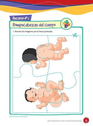 para docentes del nivel de educación primaria 53
Recurso para fotocopiar
RecursoN0
1
Rompecabezasdelcuerpo
1. Recorta las imágenes por la línea punteada.
 