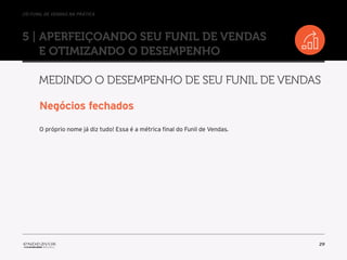 //o funil de vendas na prática
29
5 | Aperfeiçoando seu Funil de Vendas
e otimizando o desempenho
Medindo o desempenho de seu Funil de Vendas
Negócios fechados
O próprio nome já diz tudo! Essa é a métrica final do Funil de Vendas.
 