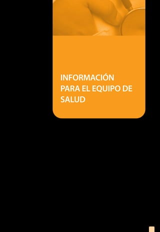 INFORMACIÓN
PARA EL EQUIPO DE
SALUD
1.	Introducción
2.	 Manifestaciones clínicas
3.	 ¿Cuándo sospechar leptospirosis?
4.	 ¿Cómo confirmar leptospirosis?
5.	 ¿Cómo notificar el caso de leptospirosis?
6.	 ¿Cómo se trata el paciente con leptospirosis?
7.	 Flujograma de manejo de casos sospechosos de 		
	leptospirosis
8.	 Diagnóstico diferencial
9.	 ¿Qué hacer si se confirma?
10.	¿Cómo se tratan los casos caninos de leptospirosis?
11.	Prevención de la leptospirosis en la familia y la
	comunidad
3
 