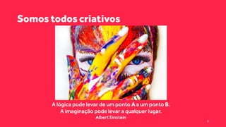 Somos todos criativos
6
A lógica pode levar de um ponto A a um ponto B.
A imaginação pode levar a qualquer lugar.
Albert Einstein
 