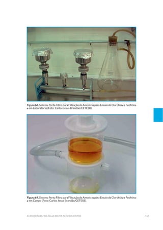 155amostragem de água bruta de sedimentos
Figura68.SistemaPortaFiltroparaFiltraçãodeAmostrasparaEnsaiodeClorofilaaeFeofitina
a em Laboratório (Foto: Carlos Jesus Brandão/CETESB).
Figura69.SistemaPortaFiltroparaFiltraçãodeAmostrasparaEnsaiodeClorofilaaeFeofitina
a em Campo (Foto: Carlos Jesus Brandão/CETESB).
 