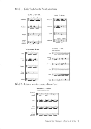 Nível 1 – Baião,Toada, Samba Rural, Marchinha
Nível 2 – Todos os anteriores, mais a Bossa-Nova
Pequeno Guia Prático para o Regente de Banda – 45
36-50 Guia Dario:Layout 1 09.02.09 14:02 Página 45
 