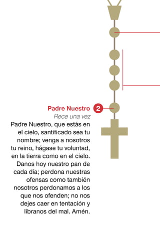 Padre Nuestro
Rece una vez
Padre Nuestro, que estás en
el cielo, santificado sea tu
nombre; venga a nosotros
tu reino, hágase tu voluntad,
en la tierra como en el cielo.
Danos hoy nuestro pan de
cada día; perdona nuestras
ofensas como también
nosotros perdonamos a los
que nos ofenden; no nos
dejes caer en tentación y
líbranos del mal. Amén.
2
 