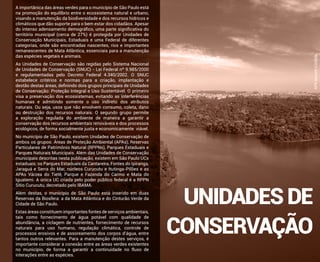 As Unidades de Conservação são regidas pelo Sistema Nacional
de Unidades de Conservação (SNUC) - Lei Federal nº 9.985/2000
e regulamentadas pelo Decreto Federal 4.340/2002. O SNUC
estabelece critérios e normas para a criação, implantação e
destão destas áreas, definindo dois grupos principais de Unidades
de Conservação: Proteção Integral e Uso Sustentável. O primeiro
visa a preservação dos ecossistemas, evitando as interferências
humanas e admitindo somente o uso indireto dos atributos
naturais. Ou seja, usos que não envolvem consumo, coleta, dano
ou destruição dos recursos naturais. O segundo grupo permite
a exploração regulada do ambiente de maneira a garantir a
conservação dos recursos ambientais renováveis e dos processos
ecológicos, de forma socialmente justa e economicamente viável.
No município de São Paulo, existem Unidades de Conservação de
ambos os grupos: Áreas de Proteção Ambiental (APAs), Reservas
Particulares de Patrimônio Natural (RPPNs), Parques Estaduais e
Parques Naturais Municipais. Além das Unidades de Conservação
municipais descritas nesta publicação, existem em São Paulo UCs
estaduais; os Parques Estaduais da Cantareira, Fontes do Ipiranga,
Jaraguá e Serra do Mar, núcleos Curucutu e Itutinga-Pilões e as
APAs Várzea do Tietê, Parque e Fazenda do Carmo e Mata do
Iguatemi. A única UC criada pelo poder público federal é a RPPN
Sítio Curucutu, decretado pelo IBAMA.
Além destas, o município de São Paulo está inserido em duas
Reservas da Biosfera: a da Mata Atlântica e do Cinturão Verde da
Cidade de São Paulo.
Estas áreas constituem importantes fontes de serviços ambientais,
tais como fornecimento de água potável com qualidade de
abundância, a ciclagem de nutrientes, fornecimento de recursos
naturais para uso humano, regulação climática, controle de
processos erosivos e de assoreamento dos corpos d’água, entre
tantos outros relevantes. Para a manutenção destes serviços, é
importante considerar a conexão entre as áreas verdes existentes
no município, de forma a garantir a continuidade no fluxo de
interações entre as espécies.

APA Bororé-Colônia

A importânica das áreas verdes para o município de São Paulo está
na promoção do equilíbrio entre o ecossistema natural e urbano,
visando a manutenção da biodiversidade e dos recursos hídricos e
climáticos que dão suporte para o bem estar dos cidadãos. Apesar
do intenso adensamento demográfico, uma parte significativa do
território municipal (cerca de 27%) é protegida por Unidades de
Conservação Municipais, Estaduais e uma Federal de diferentes
categorias, onde são encontradas nascentes, rios e importantes
remanescentes de Mata Atlântica, essenciais para a manutenção
das espécies vegetais e animais.

UNIDADES DE
CONSERVAÇÃO

 