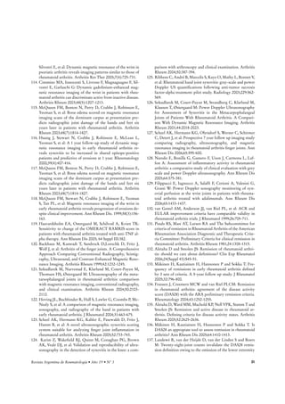 Disease Activity Index (RADAI). Arthritis Rheum 2003;49, 
(5S):214-224. 
58. Fransen J, Häuselmann H, Michel B, Caravatti M, Stucki 
G: Responsiveness of the self-assessed rheumatoid arthritis 
disease activity index to a flare of disease activity. Arthritis 
Rheum 2001;44:53-60. 
59. Balsa A, Carmona L, Gonzalez-AlvaroI, Belmonte MA, 
Sanmarti R: EMECAR Study Group Value of Disease Activ-ity 
Score 28 (DAS28) and DAS28-3 compared to American 
College of Rheumatology-defined remission in rheumatoid 
arthritis. J Rheumatol 2004;31(1):40-46. 
60. Smolen JS, Breedveld FC, Schiff MH, Kalden JR, Emery P, 
Eberl G, et al: A simplified disease activity index for rheu-matoid 
arthritis for use in clinical practice. Rheumatology 
2003;42:244-257. 
61. Aletaha D, Nell VPK, Stamm T, Uffmann M, Pflugbeil S, 
Machold K, et al: Acute phase reactants add little to compos-ite 
disease activity indices for rheumatoid arthritis: validation 
of a clinical activity score. Arthritis Res Ther 2005;7:R796- 
R806. 
62. Curet AV, Rillo OL, Chaparro del Moral RE, Papasidero 
SB, Citera G, Maldonado Cocco JA y col: Modificación y 
aplicación de un índice de actividad simplificado (IAS) en pa-cientes 
con artritis reumatoidea (AR) [abstract]. Rev Argent 
Reumatol 2005; 16 (Supl1):13. 
63. Smolen JS, Sokka T, Pincus T and Breedveld FC: A proposed 
treatment algorithm for rheumatoid arthritis. Aggressive 
therapy, methotrexate, and quantitative measures. Clin Exp 
Rheumatol 2003;21(Suppl 31):S209-210. 
64. Aletaha D and Smolen J: The simplified disease activity index 
(SDAI) and the clinical disease activity index (CDAI): a re-view 
of their usefulness and validity in rheumatoid arthritis. 
Clin Exp Rheumatol 2005;23(Suppl 39):S100-108. 
65. Aletaha D and Smolen J: The simplified disease activity index 
(SDAI) and clinical disease activity index (CDAI) to monitor 
patients in standard clinical care. Best Pract Clin Rheumatol 
2007;21:663-675. 
66. Casalla L, Chaparro del Moral RE, Rillo OL, Schneeberger 
EE, Citera G, Maldonado Cocco JA: Evaluación de pun-tos 
de corte del “Indice de Actividad Simplificado (IAS) a 
través de la comparación con DAS28. Rev Argent Reumatol 
2008;19(2):23-30. 
67. Fries JF, Spitz P, Kraines RG, et al: Measurement of patient 
outcome in arthritis. Arthritis Rheum 1980,23:137-145. 
68. Meenan RF, Gertman PM, Mason JH, et al: Measuring health 
status in arthritis: The Arthritis Impact Measurements Scales. 
Arthritis Rheum 1980;23:146-152. 
69. Ramey DR, Raynauld JP, Fries JF: The health assessment 
questionnaire 1992: Status and review. Arthritis Care Res 
1992;5:119-129. 
70. Wolfe F and Pincus T: Listening to the patient: A practical 
guide to self-report questionnaires in clinical care. Arthritis 
Rheum 1999;42(9):1797-1808. 
71. Pincus T, Callahan LF, Brooks RH, et al: Self report ques-tionnaire 
scale in rheumatoid arthritis compared with tradi-tional 
physical radiographic and laboratory measures. Ann 
Intern Med 1989;110:259-266. 
72. Pincus T, Callahan LF, Sale WG, et al: Severe functional de-clines, 
work disability and increased mortality in seventy-five 
rheumatoid arthritis patients studied over nine years. 
Arthritis Rheum 1984;27:864-872. 
73. Wolfe F, Cathey MA: The assessment and prediction of 
functional disability in rheumatoid arthritis. J Rheumatol 
1991;18:1298-1306. 
74. Wolfe F, Hawley DJ: The longterm outcomes of rheumatoid 
arthritis work disability: A prospective 18 years study of 823 
patients. J Rheumatol 1998;25:2108-2117. 
75. Wolfe F: Which HAQ is best?. A comparison of the 
HAQ,MHAQ and RA-HAQ, a difficult 8 item HAQ 
(DHAQ) and a recorded 20 item HAQ(HAQ20). J Rheu-matol 
2001;28:982-989. 
76. Hawley DJ, Wolfe F: Sensitivity to change of the Health As-sessment 
Questionnaire (HAQ) and other clinical and health 
status measures in Rheumatoid Arthritis: results of short 
term clinical trials and observational studies versus long term 
observational studies. Arthritis Care Res 1992,5:130-6. 
77. Pincus T, Sokka T: Quantitative measures for assessing rheu-matoid 
arthritis in clinical trials and clinical care. Best Pract 
Res Clin Rheumatol 2003;17:753-781. 
78. Citera G, Arriola MS, Maldonado-Cocco JA, et al: Validation 
and crosscultural adaptation of an Argentine spanish version 
of the health assessment questionnaire disability index. J Clin 
Rheumatol 2004;10:110-115. 
79. Hogrefe JF, Marengo MF, Schneeberger EE, Rosemffet M, 
Citera G, Maldonado Cocco JA. Valor de corte de HAQ 
para predecir discapacidad laboral en pacientes con artritis 
reumatoidea. Rev Argent Reumatol 2007;18 (Supl1):138. 
80. Pollard L, Choy EH, Scott DL: The consequences of rheu-matoid 
arthritis: Quality of life measures in the individual 
patient. Clin Exp Rheumatol 2005;23(5 Suppl 39):S43-S52. 
81. Jenkinson C, Coulter A, Wright L: Short form 36 (SF-36) 
health survey questionnaire: normative data for adults of 
working age. BMJ 1993 29;306(6890):1437-1440. 
82. de Jong Z, van der Heijde D, McKenna SP, Whalley D: The 
reliability and construct validity of the RAQoL: a rheuma-toid 
arthritis-specific quality of life instrument. Br J Rheu-matol 
1997;36(8):878-883. 
83. Wells G, Boers M, Shea B, Tugwell P, Westhovens R, et al: 
Sensitivity to change of generic quality of life instruments 
in patients with rheumatoid arthritis: preliminary findings 
in the generic health OMERACT study. OMERACT/ILAR 
Task Force on Generic Quality of Life. Life Outcome Mea-sures 
in Rheumatology. International League of Associations 
for Rheumatology. J Rheumatol. 1999 ;26(1):217-221. 
84. American College of Rheumatology: Subcommittee on 
Rheumatoid Arthritis Guidelines for the Management 
of Rheumatoid Arthritis. 2002 Update Arthritis Rheum 
2002;46:328-346. 
85. Wolfe F: Comparative usefulness of C-reactive protein and 
erythrocyte sedimentation rate in patients with rheumatoid 
arthritis. J Rheumatol 1997;24: 1477-1485. 
86. Ward MM: Relative sensitivity to change of the erythrocyte 
sedimentation rate and serum C-reactive protein concentra-tion 
in rheumatoid arthritis. J Rheumatol 2003;31:884-895. 
3FWJTUBSHFOUJOBEF3FVNBUPMPHÎBrÒPr/ 29 
 