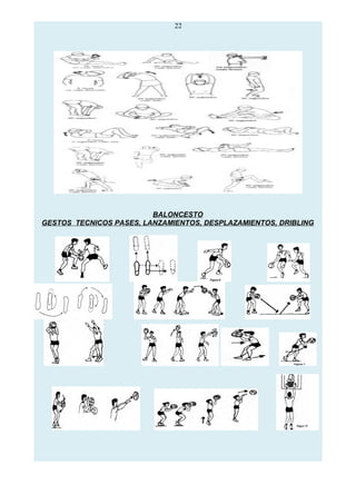 22
BALONCESTO
GESTOS TECNICOS PASES, LANZAMIENTOS, DESPLAZAMIENTOS, DRIBLING
 