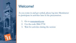 Welcome!
As you come in and get settled, please log into Mentimeter
to participate in activities later in the presentation.
1. Go to www.menti.com
2. Use the code 2866 9734
3. Wait for activities during the session
 