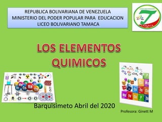 Barquisimeto Abril del 2020
REPUBLICA BOLIVARIANA DE VENEZUELA
MINISTERIO DEL PODER POPULAR PARA EDUCACION
LICEO BOLIVARIANO TAMACA
Profesora: Ginett M
 