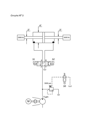 Circuito Nº 3
P T
A B
S1 S2
2"
2880 lb 3000 lb
4"
3"
M
5 gpm
S0
3000 psi
 