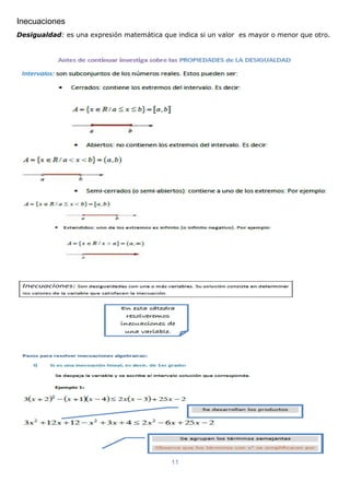 11
Inecuaciones
Desigualdad: es una expresión matemática que indica si un valor es mayor o menor que otro.
 